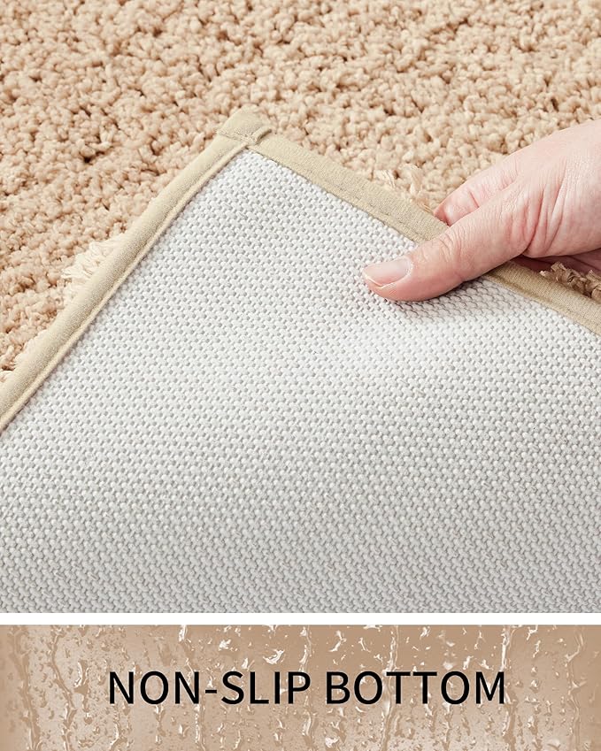 Bathroom Rugs 59x24, Ultra Thick Shaggy Soft Microfiber Absorbent Bath Rug, High Density Foam Latex Non Slip Backing, Machine Washable Bath Mats for Bathroom Floor & Sink, Beige