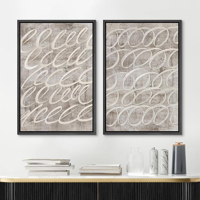 MUDECOR Framed Canvas Print Wall Art Vintage Mid-Century Swirl Abstract Shape Illustrations Modern Art Decorative Bohemian Colorful Chic for Living Room, Bedroom, Office - 24"x36"x2 Black