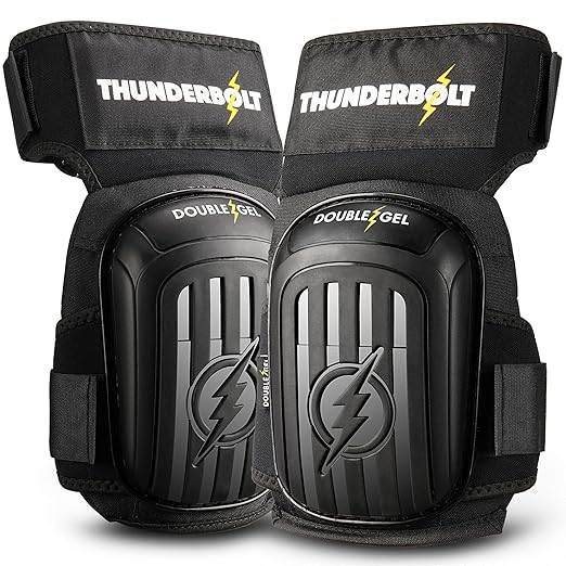 Thunderbolt Knee Pads for Men Construction Knee Pads for Work for Men and Women with Double Gel for Gardening Flooring Roofing Heavy Duty with Extra Thick Foam and Strong Adjustable Non-Slip Straps