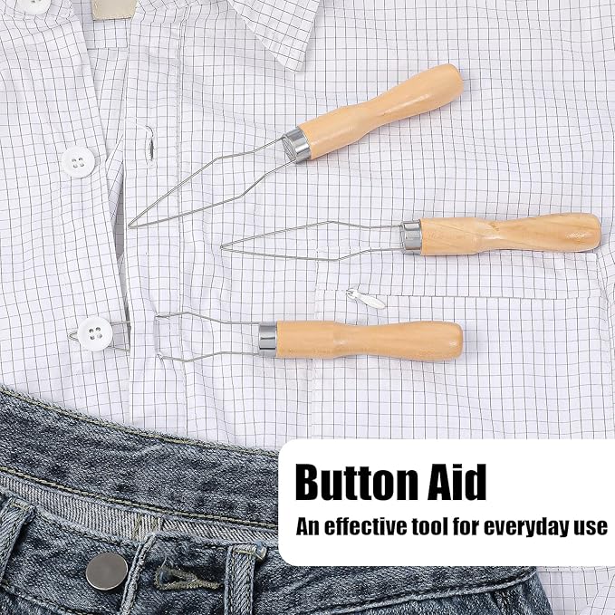 3 Pcs Button Hook Button Helper Tool for Elderly Buttons Hook for Seniors Wood Handle Buttons Fastener Device Assist Dressing Aid Tool One Handed Assist Device Aids for Arthritis & Limited Dexterity