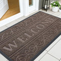 OLANLY Welcome Door Mat Indoor Outdoor Entrance, Heavy Duty Sturdy Front Door Mat, Waterproof All-Weather Doormat, Stain Resistant, Low Profile, Easy Clean Patio Entryway Mat, 47 x 24, Medium Brown