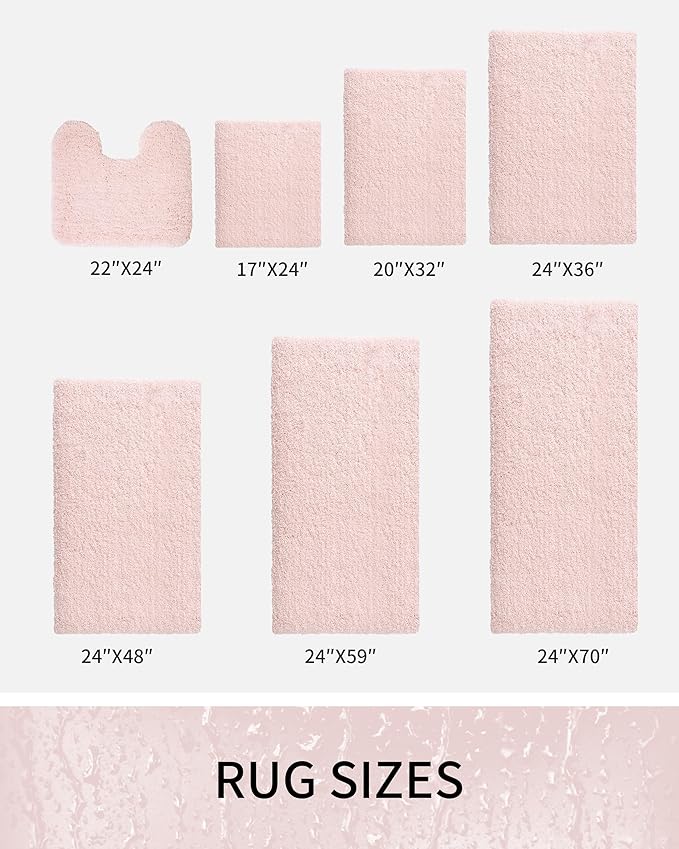 Bathroom Rugs 70x24, Ultra Thick Shaggy Soft Microfiber Absorbent Bath Rug, High Density Foam Latex Non Slip Backing, Machine Washable Bath Mats for Bathroom Floor & Sink, Pink