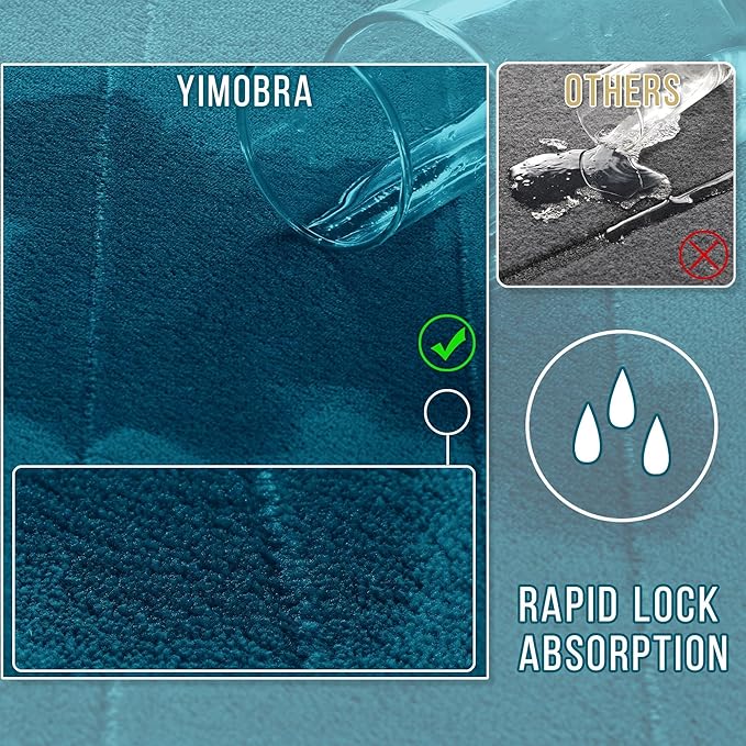 Yimobra Memory Foam Bath Mat Set 3 Pieces- Super Soft Absorbent Quick Dry Bathroom Rug Sets, Machine Washable Non Slip Floor Carpet for Tub Shower, Vanity & Toilet Base, Peacock Blue