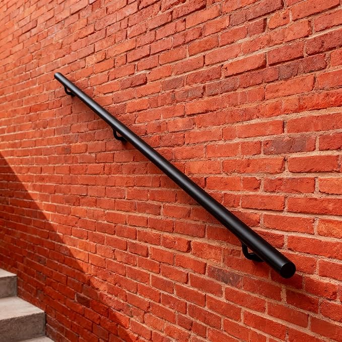 6 ft Handrails for Indoor Stairs,Deck,Slope,Modern Aluminum Handrail Set, Wall Mounted, with Zink-Alloy Brackets Aluminium Railing System,Rust Free. (Matte Black, 6FT)