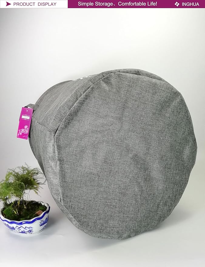 Laundry Hamper Large Canvas Fabric Lightweight Storage Basket/Toy Organizer/Dirty Clothes Collapsible Waterproof for College Dorms, Boys and Girls Bedroom,Bathroom(grey basket)