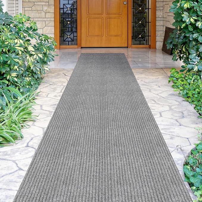 Ottomanson 2'7" x 43' Hallway Runner with Scraper Pile - Extra Durable Non-Slip Rug Mat for Indoor & Outdoor Use - Ideal for Kitchen, Entryway & Garage - High-Traffic Carpet, Gray