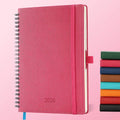 Planner 2026 Daily Weekly and Monthly,8.5"x6.5",12 Months Spiral Bound Calendar Agenda with Self-adhesive Pen Holder,2026 Appointment Book with Vegan Leather Soft Cover,Rose Red