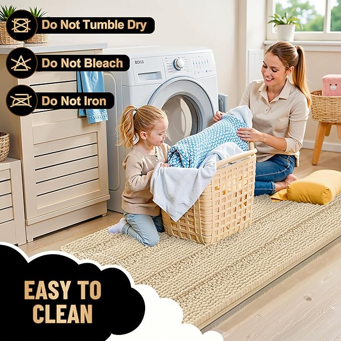 OLANLY Thick Toilet Rugs U-Shaped 24x20, Extra Soft Absorbent Chenille Striped Contour Bathroom Rugs for Toilet, Dry Quickly, Machine Washable, Non-Slip Bath Mat, Beige
