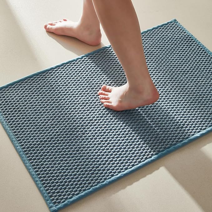 Bathroom Rugs Non Slip Washable, Super Absorbent Thin Bath Mat Small Quick Dry Low Pile Bathroom Rug, Debim Blue 20"x30"