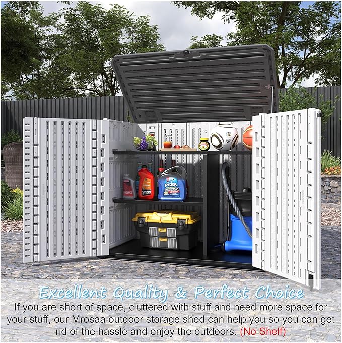 Horizontal Outdoor Storage Shed, 34 Cu.ft Outdoor Storage Cabinet Waterproof for Garden/Backyard/Home/Pool, Lockable (Off White)