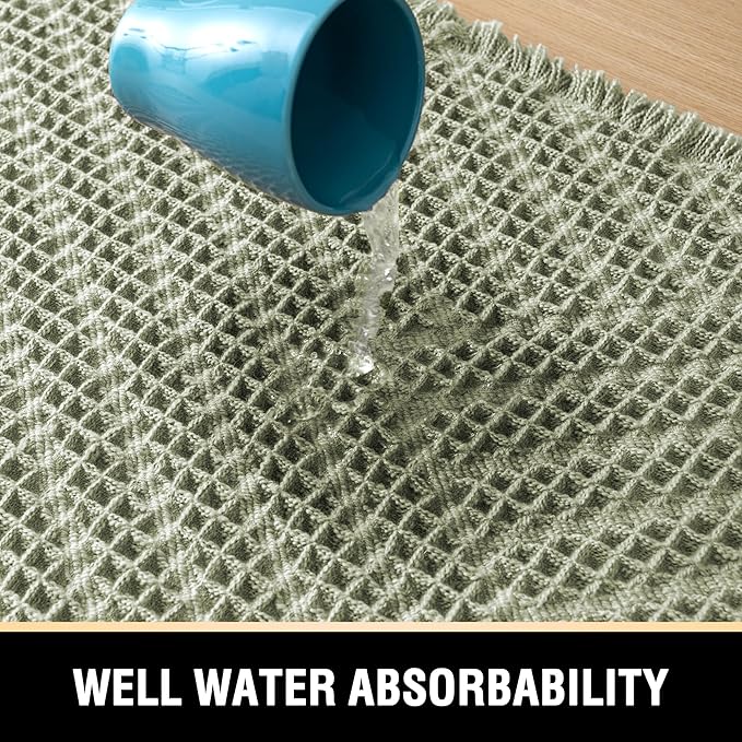 H.VERSAILTEX Waffle Bath Runner Rug Long Bath Mat Super Absorbent Boho Bath Rugs Non Slip Bath Runner for Bathroom Floor Machine Washable Dry Fast Bathroom Rugs with Tassels, 24" x 60", Sage