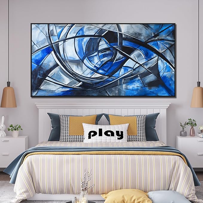 Abstract Wall Art Decor Oversized Framed Wall Art Pictures for Living Room Canvas Art Wall Decor Blue Wall Art Prints Artwork for Walls Large Black and White Wall Art Decor Home Office Decorations 29" X 58"