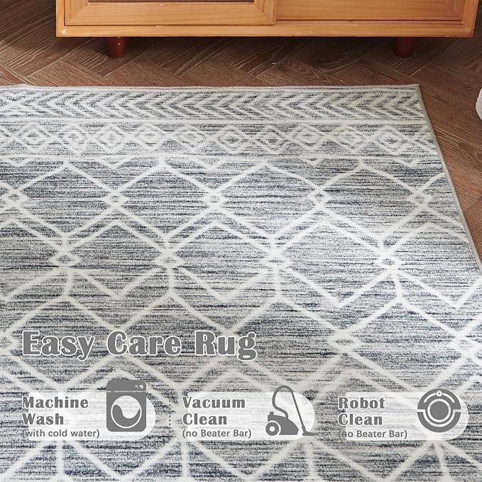 jinchan Moroccan Runner Rug 2x5 - Kitchen Machine Washable Runner Rug Modern Geometric Low-Pile Lightweight Non-Slip Carpet for Entryway Hallway Laundry Room Bedroom Farmhouse (2x5ft, Grey)