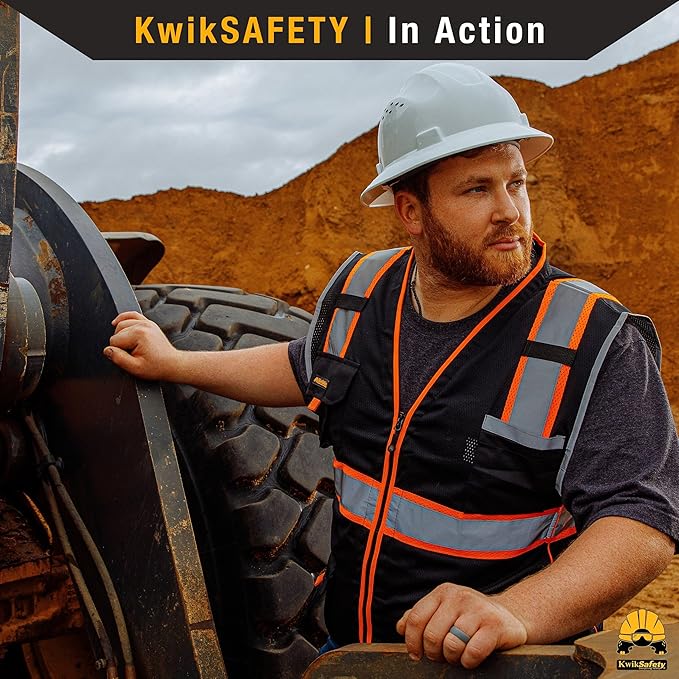 KwikSafety - Charlotte, NC - UNDERBOSS Safety Vest [11 POCKETS] Premium ANSI Class Unrated High Visibility Vest Construction Surveyor Reflective Vest Industrial Work Safety Vest for Men/Black XL