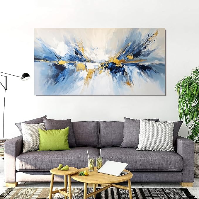 YISXINOAG Abstract Wall Art Modern Canvas Wall Decor Large Abstract Wall Art for Living Room Modern Home Artwork Prints Gold and Blue Canvas Art Wall Decor on Bedroom Ready to Hang Size 29"X58"