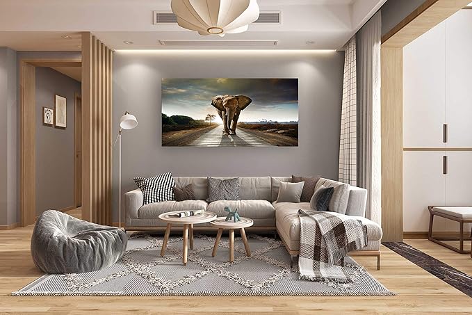 Muolunna D1262 Elephant Canvas Prints Wall Art Animals Photo Pictures Painting on Canvas Decor for Living Room Bedroom Home Office kitchen Wall Decor Stretched and Framed Grey Landscape Artwork