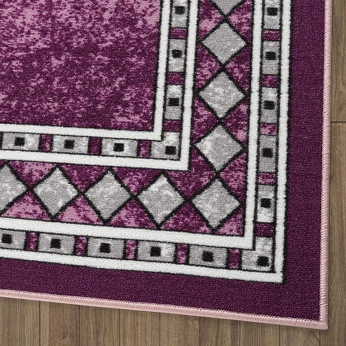 Antep Rugs Alfombras Modern Bordered 5x7 Non-Skid (Non-Slip) Low Profile Pile Rubber Backing Indoor Area Rugs (Purple, 5' x 7')