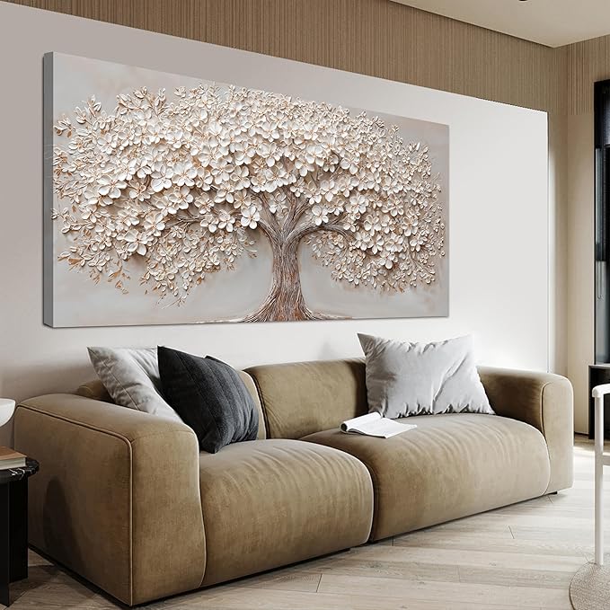 Canvas Wall Art Decor Oversized Wall Art Pictures for Living Room Large Tree of Life Wall Art Decor Canvas Art Wall Decor Modern White Wall Art Prints Artwork for Walls Bedroom Office Decor 35" X 70"