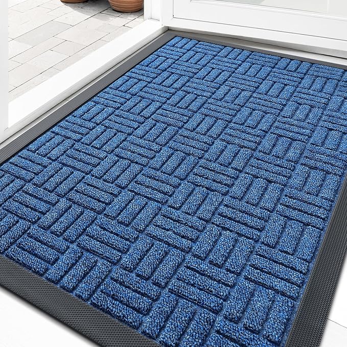 OLANLY Front Door Mat Outside Entrance 47x23, Absorbent, Heavy Duty Sturdy Natural Rubber Doormat Indoor Outdoor, Non-Slip, Stain and Fade Resistant, Low Profile Floor Mat for Entryway, Ocean Blue