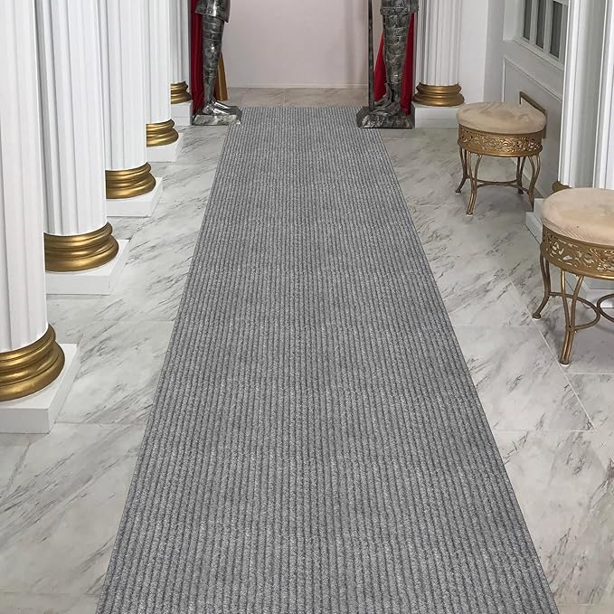 Ottomanson 2'7" x 34' Hallway Runner with Scraper Pile - Extra Durable Non-Slip Rug Mat for Indoor & Outdoor Use - Ideal for Kitchen, Entryway & Garage - High-Traffic Carpet, Gray