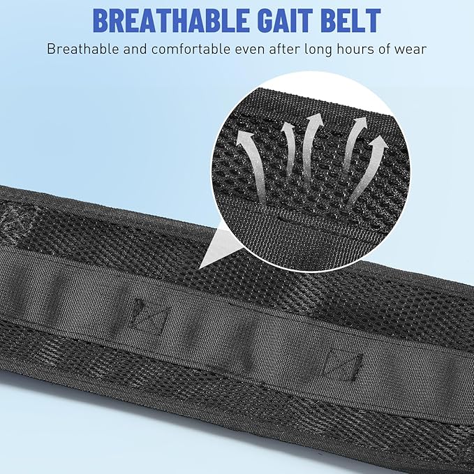 Rhino Valley Gait Belt with Leg Straps, Transfer Belts with 7 Handles, Gate Belts Medical for Elderly, Lifting Belt for Bariatric, Handicap, Physical Therapy Equipment, Blue & Black