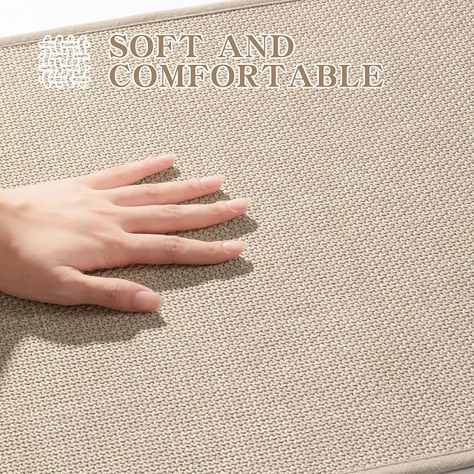 chakme Bathroom Rugs Mat 32x17, Ultra Thin Non Slip Bath Mat Quick Dry Absorbent Bath Mat for Bathroom Floor, (Light Beige, 32"x17")