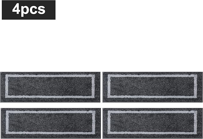 COSY HOMEER Soft Stair Treads Non-Slip Carpet Mat 28inX9in Indoor Stair Runners for Wooden Steps, Stair Rugs for Kids and Dogs, 100% Polyester TPE Backing 4pcs,Black,Square