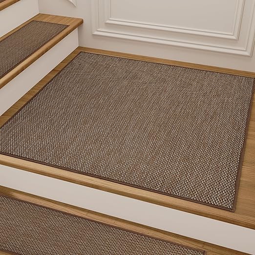 Deerly Comfortable Stair Landing Carpet Non Slip Breathable Linen Rug for Wooden Steps Peel and Stick Landing Mat Covers Indoor Absorbent with Self-Adhesive Backing 30"X30" Brown