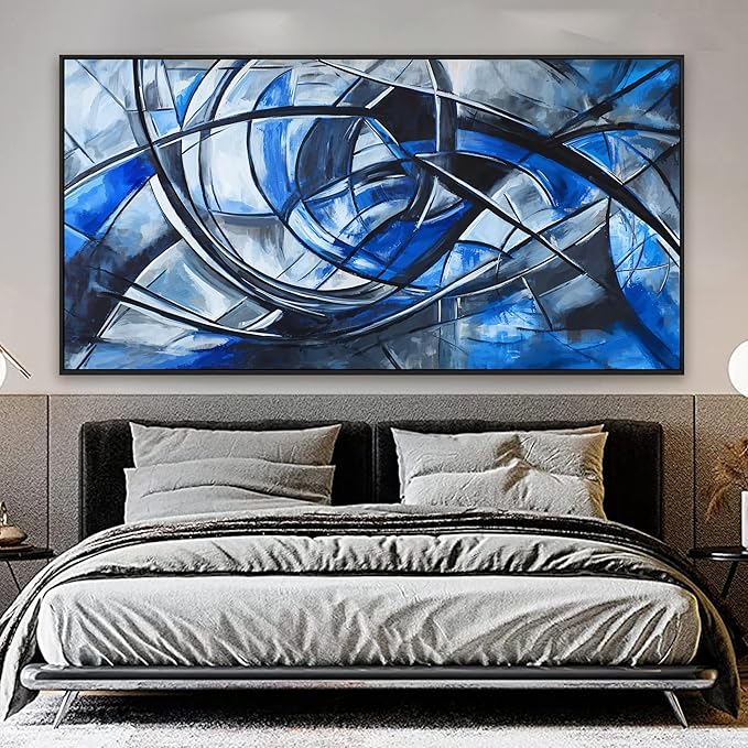Abstract Wall Art Decor Oversized Framed Wall Art Pictures for Living Room Canvas Art Wall Decor Blue Wall Art Prints Artwork for Walls Large Black and White Wall Art Decor Home Office Decorations 29" X 58"