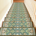 Non Slip Stair Treads for Wooden Steps Indoor, Green, 15pcs, 30"X8", Soft Carpet Mat, Machine Washable Boho Carpet Treads with Reusable Adhesive Backing, Safety Stair Tread for Dogs, Kids, Elders