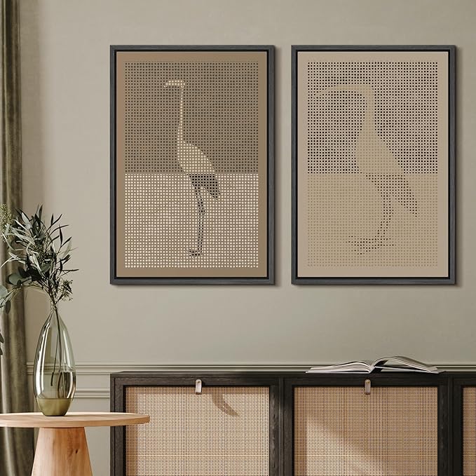 MUDECOR Framed Canvas Print Wall Art Bird Silhouette Modern Minimalist with Heron Crane Illustrations Modern Art Decorative Bohemian Colorful for Living Room, Bedroom, Office - 16"x24"x2 Black