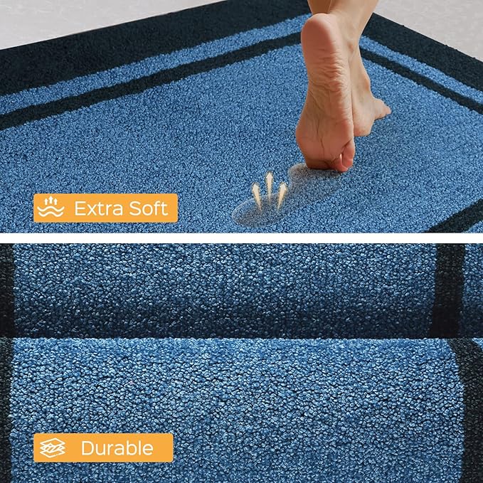 Kitchen Rugs Set (24" x 36"+24" x 60"), Non-Slip Machine Washable Kitchen Runner Rugs Floor Mats, Absorbent Comfort Standing Mats for Kitchen, Laundry and Hallway, Rolled Packaging, Light Blue & Navy
