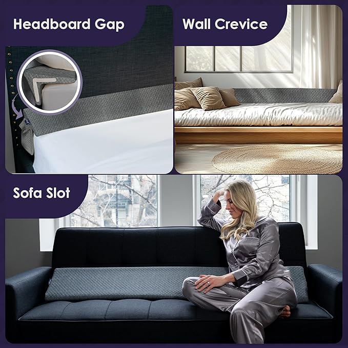 Bed Wedge Pillow for Headboard Gap Up to 7", Triangle Gap Filler for Bed, Mattress Wedge Gap Filler, Headboard Space Filler, Corner Pillow, Grey King 76"