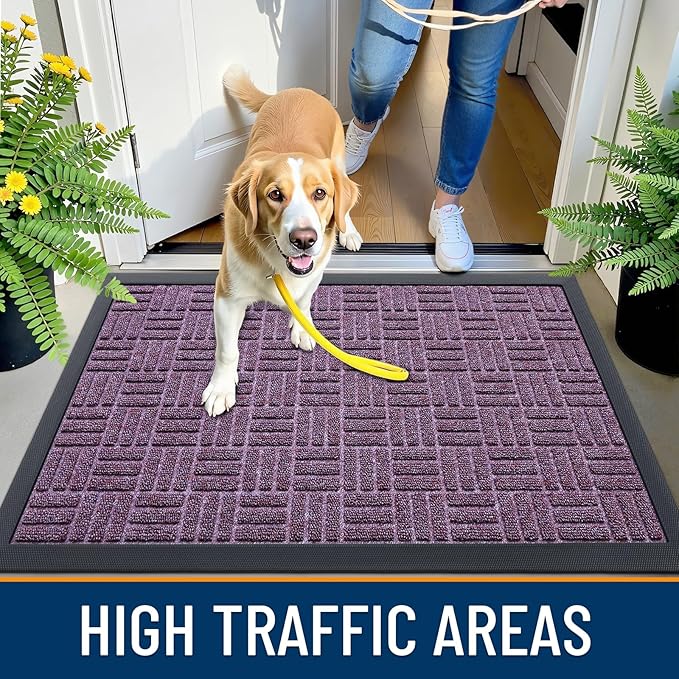 OLANLY Front Door Mat Outside Entrance 29.5x17, Absorbent, Heavy Duty Sturdy Natural Rubber Doormat Indoor Outdoor, Non-Slip, Stain and Fade Resistant, Low Profile Floor Mat for Entryway, Violet