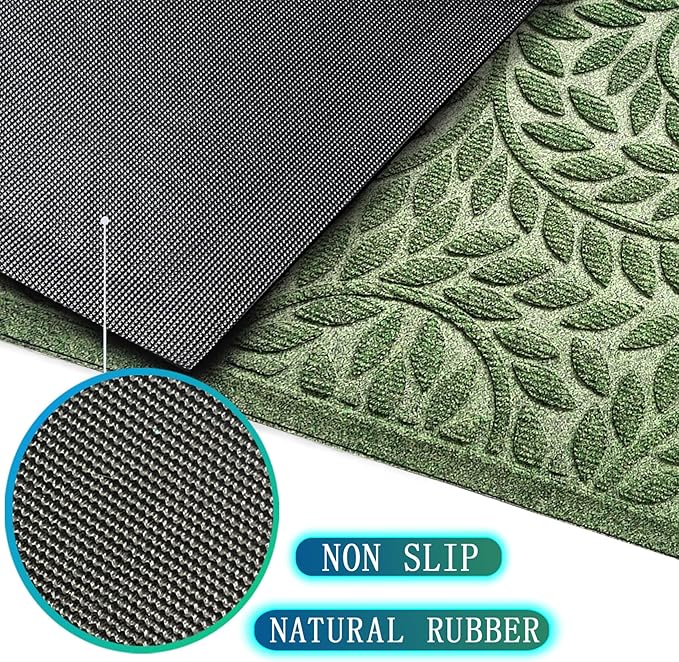 Bulijojo Front Door Mat Entrance,Durable Heavy Duty Welcome Mat,Thick Absorbent Natural Rubber Non Slip Mat,Sturdy Entryway Green, 17"x30"