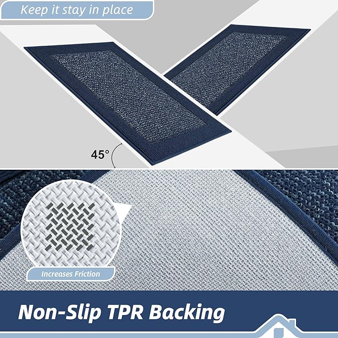 BEQHAUSE Indoor Door Mat 20" x 32", Dirt Trapper Door Mats Non-Slip Entryway Rugs Washable, Resist Dirt Absorbent Welcome Mat, Low Profile Floor Mats for Front Back Door and Entryway, Blue
