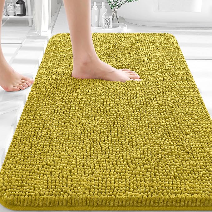 OLANLY Bathroom Rugs 36x24, Extra Soft Absorbent Chenille Bath Rugs, Rubber Backing Quick Dry, Machine Washable Bath Mats for Bathroom Floor, Tub and Shower, Home Decor Accessories, Deep Mustard