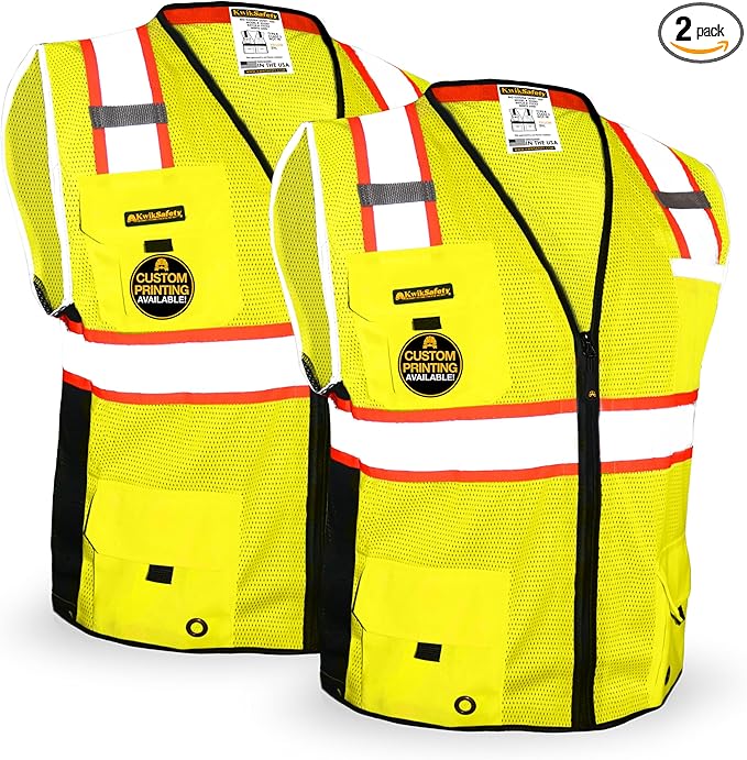 KwikSafety - Charlotte, NC - BIG KAHUNA Safety Vest [2 PACK] Class 2 ANSI OSHA Reflective Vest Durable High Visibility Vest Construction Safety Vest for Men Industrial Work Gear/Yellow 2XL