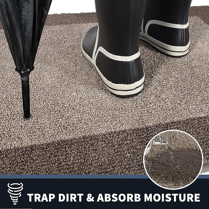PURRUGS Dirt Trapping Door Mat 24" x 70", Non-Slip/Skid Machine Washable Entryway Rug, Shoes Scraper, Throw Rug, Super Absorbent Area Rug for Muddy Wet Shoes and Paws, Beige & Grayish Brown