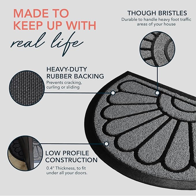 ubdyo Front Door Mat - Low Pile Front Door Mat Outside Entrance - Muddy Dirt Trapping Welcome Matt Outdoor - Rubber Backing Anti Slip Indoor Doormat Entrance, 30" x 17", Bright Grey