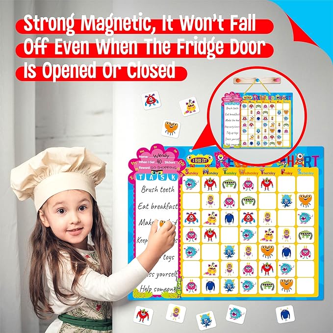 Magnetic Daily Chore Chart, Dry Erase Task Board-One Chart & 80 Jelly Stickers, Behavior Reward Chart System Monster-Themed Behavior Tracker for Kids’ Daily Routine, Potty Training