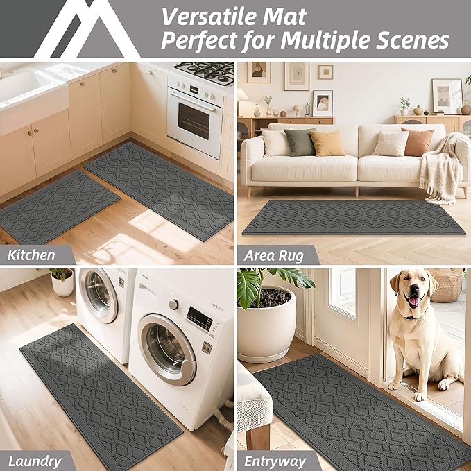 COSY HOMEER-Kitchen-Rugs-and-Mats 20"x48" Non Slip Kitchen Mats for Floor Absorbent Washable Kitchen Runner Standing Floor Mat for Sink Mat,Entry,Laundry,Polypropylene,Grey