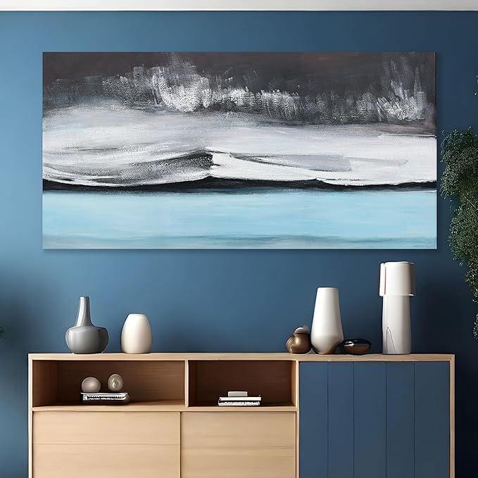 Abstract Wall Art Black White and Blue Canvas Art Wall Decor Modern Art Wall Decor Painting Framed Artwork Abstract Canvas Wall Art for Living Room Bedroom Office 20"x40"