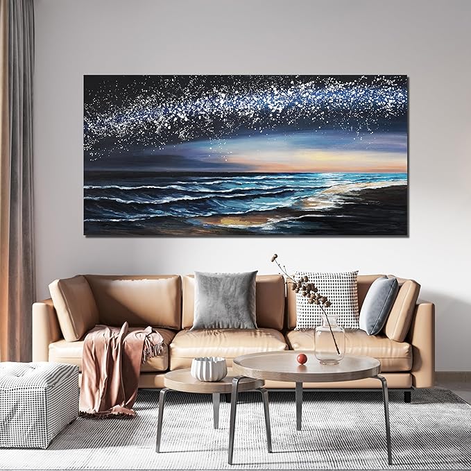 Canvas Wall Art Decor Wall Art Pictures for Living Room Coastal Beach Wall Art Decor Wall Art Prints Starry Nights Canvas Modern Art Wall Decor Art Work for Home Office Kitchen Wall Decor 20" X 40"