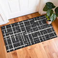 Washable Runner Rug 2x4, Modern Distressed Stripe, Kitchen Runner Rug Non Slip, Woven Thin No Shed Runners for Entryway, Kitchen, Laundry Room- Midnight Black