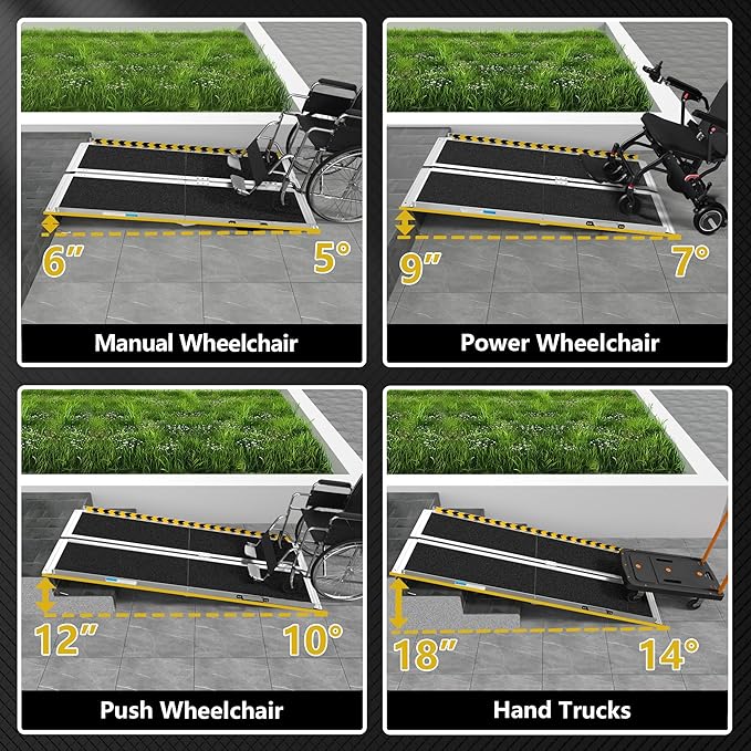 6FT Portable Wheelchair Ramp, Non-Slip Aluminum Folding Handicap Ramp, Ramps for Wheelchairs for Home with Handle, Wheelchair Ramps for Home Steps/Stairs/Threshold/Doorways/Scooter, 600LBS Capacity