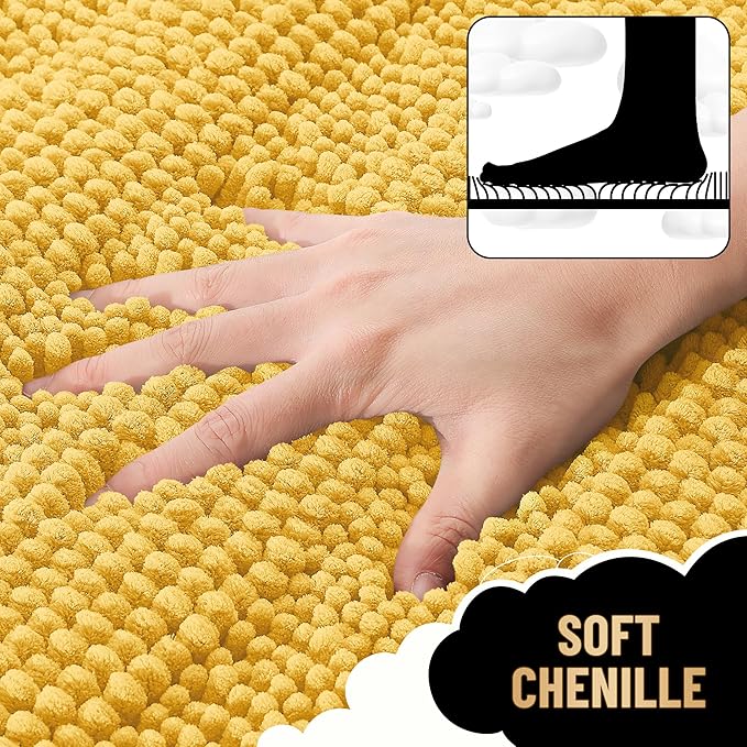 OLANLY Thick Bathroom Rugs 30x20, Extra Soft Absorbent Chenille Striped Bath Rugs, Rubber Backing, Machine Wash Dry, Bath Mats for Bathroom Floor, Tub and Shower, Home Decor Accessories, Yellow