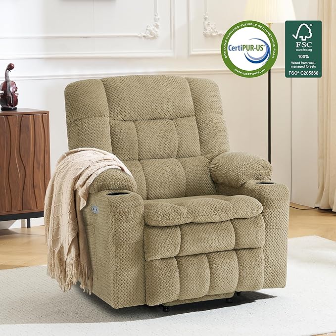 MCombo Dual Motor Power Lift Recliner Chair for Elderly, Lay Flat Lift Chair with Heat and Massage, Petite Lift Chair, Cup Holders, USB A&C Ports, Fabric 7893 (Small, Beige)