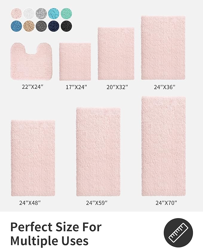 ILANGO Pink Bathroom Rugs 32" × 20" Non Slip & Super Absorbent Extra Thick Soft, Washable Bath Mat for Floor, Microfiber Plush Shaggy Bath Rug with Rubber for Bathtub Shower Room Sink