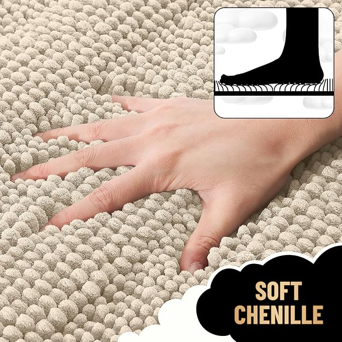 OLANLY Thick Bathroom Rugs 30x20, Extra Soft Absorbent Chenille Striped Bath Rugs, Rubber Backing, Machine Wash Dry, Bath Mats for Bathroom Floor, Tub and Shower, Home Decor Accessories, Sand